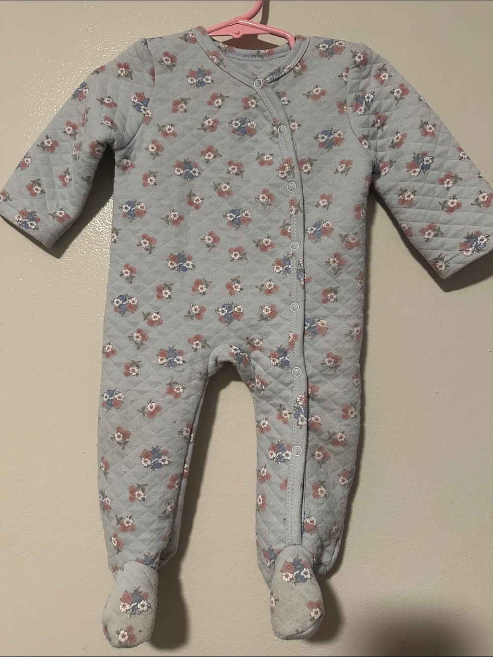 Shabby Chic Light Blue Quilted Floral Footie